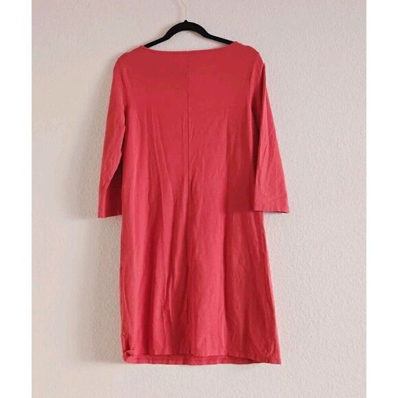 Garnet Hill Calais Dress A -Line Shift Coral Tangerine 3/4 Sleeve Dress Size M - Picture 4 of 6
